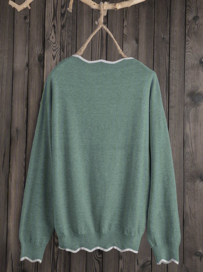 Solid Loose Fit Women Pullover Wool Knit Sweater