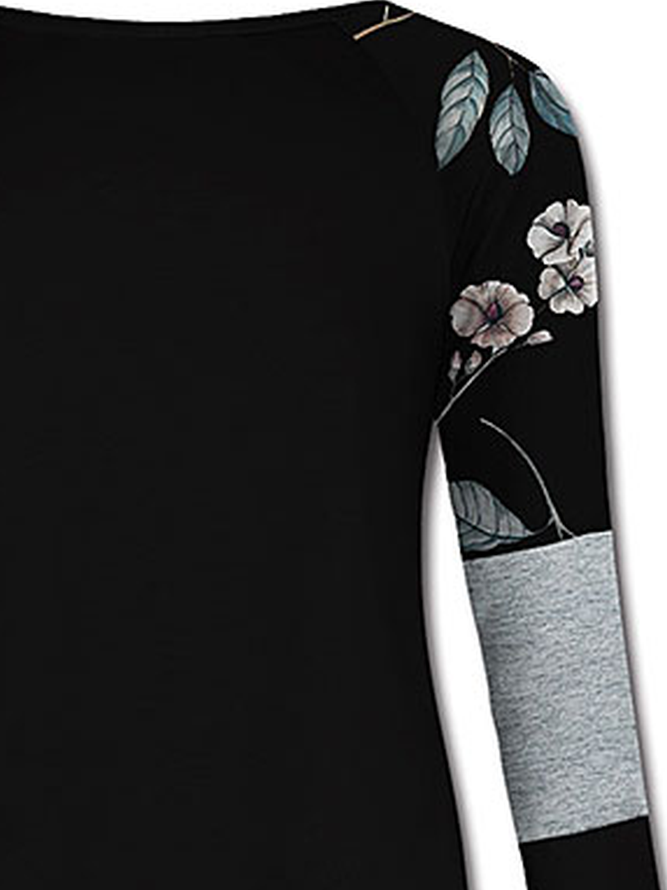 Floral-Print Long Sleeve Crew Neck Casual Top
