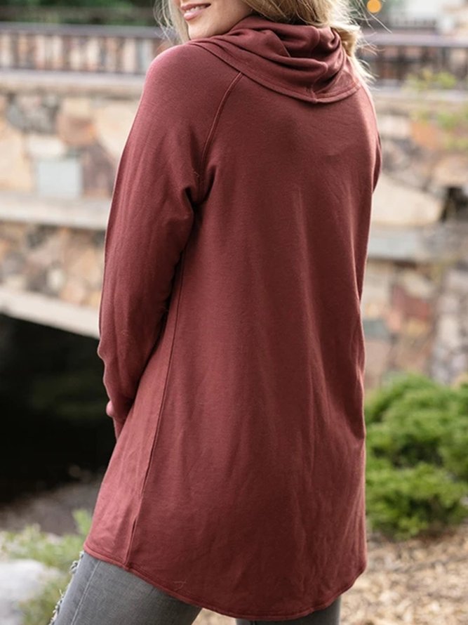 Women Cowl Neck Vintage Long Sleeve Casual Top