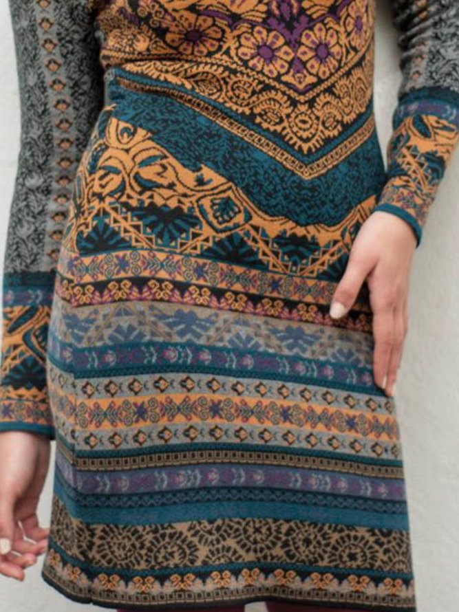 Gray Long Sleeve Cotton Casual Knitting Dress