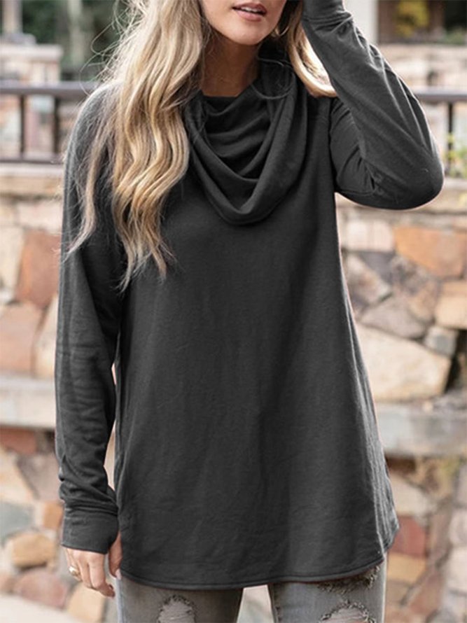 Women Cowl Neck Vintage Long Sleeve Casual Top