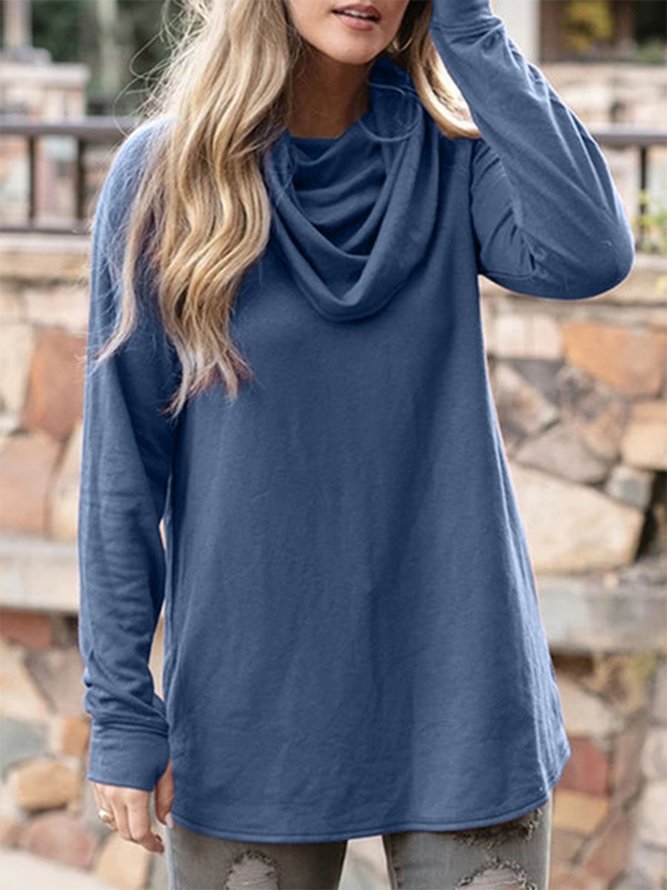 Women Cowl Neck Vintage Long Sleeve Casual Top