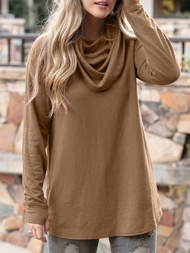 Women Cowl Neck Vintage Long Sleeve Casual Top