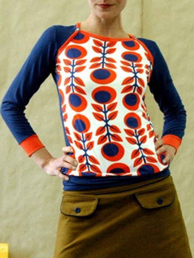 zolucky Casual Long Sleeve Floral-Print Crew Neck T-shirt