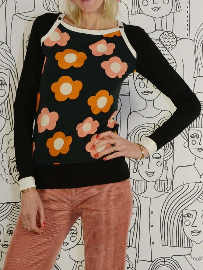 Floral-Print Casual Cotton-Blend T-shirt