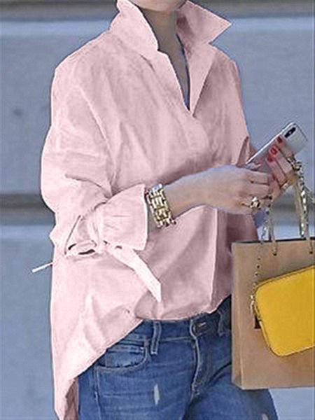 zolucky Women Basic Long Solid Color Blouse & Shirt
