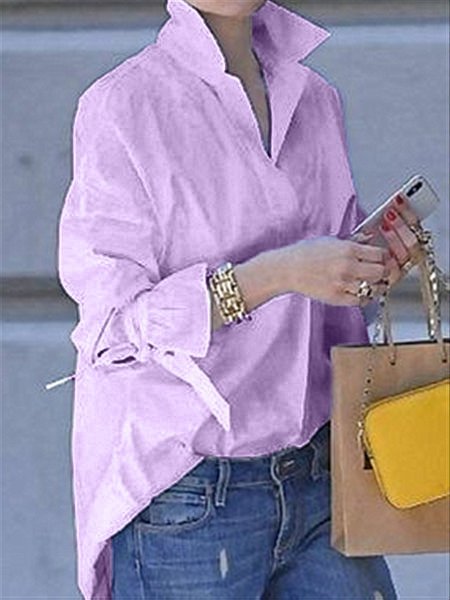 zolucky Women Basic Long Solid Color Blouse & Shirt