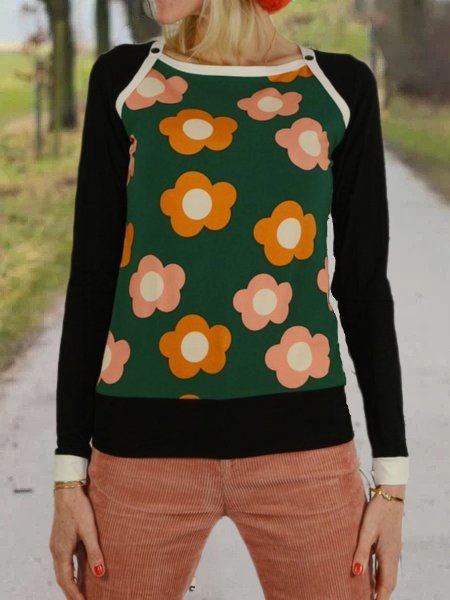 Floral-Print Casual Cotton-Blend T-shirt