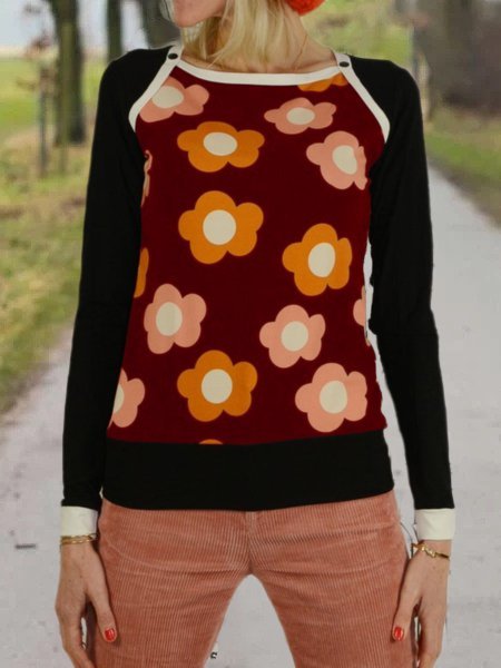 Floral-Print Casual Cotton-Blend T-shirt