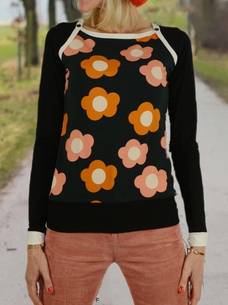 Floral-Print Casual Cotton-Blend T-shirt