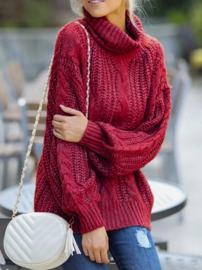 Women Casual Cowl Neck Sweater Pullover