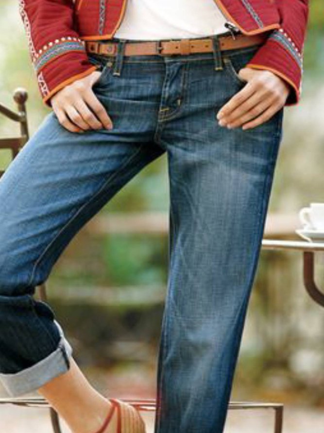 Blue Casual Denim Plain Jeans