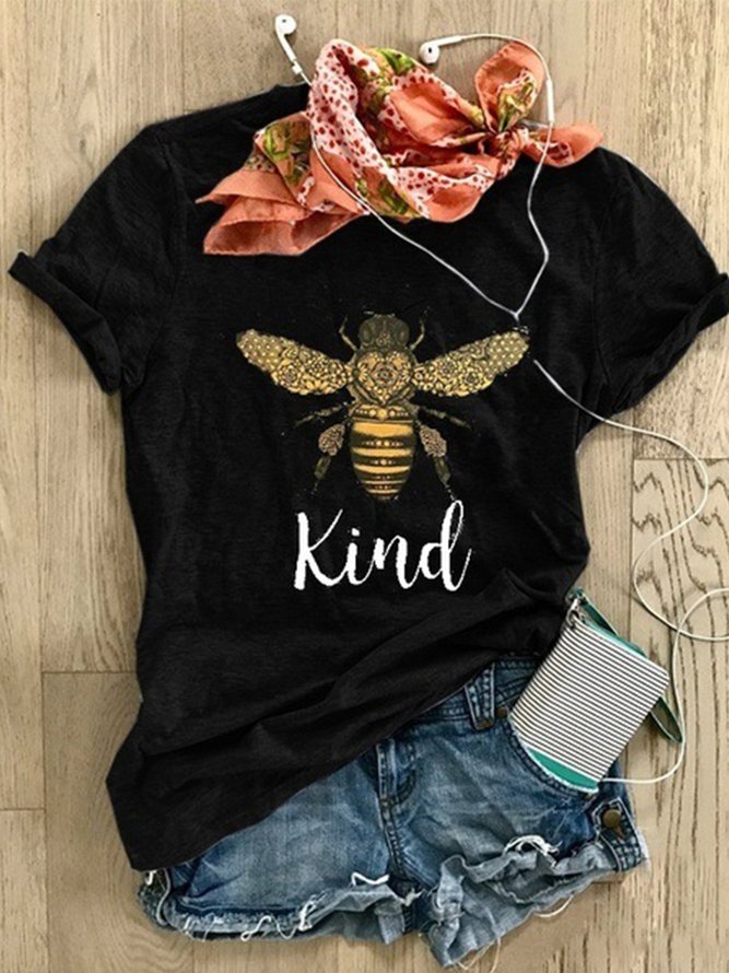 Women Casual Cotton Cute Bee Print Shirt T-Shirt