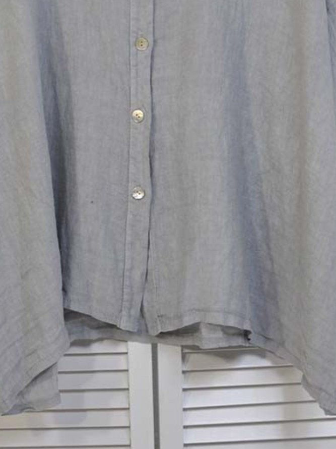 Gray Blue Buttoned Solid Long Sleeve Blouse
