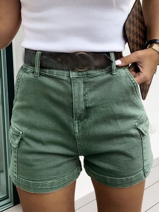 Green Pockets Casual Solid Shorts