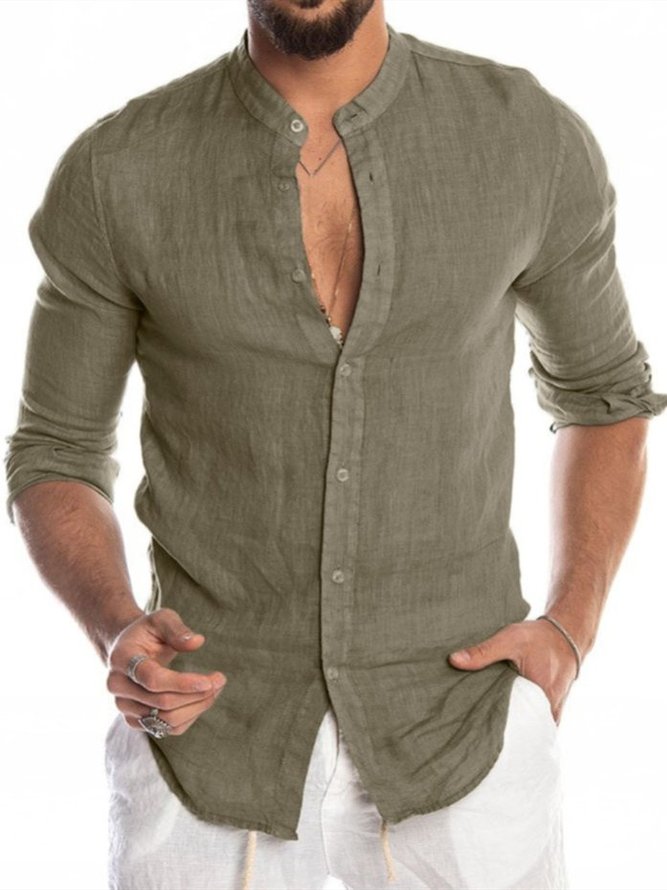 Spring & Summer Casual Beach Long Sleeve Solid Color Men's Linen Shirts