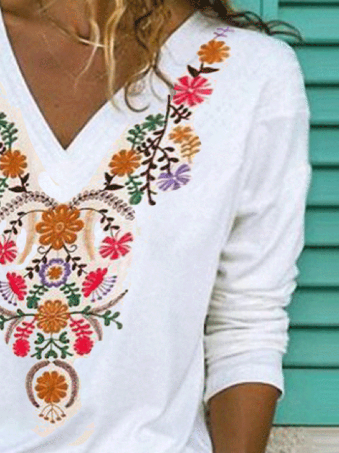 women's floral v neck t shirts