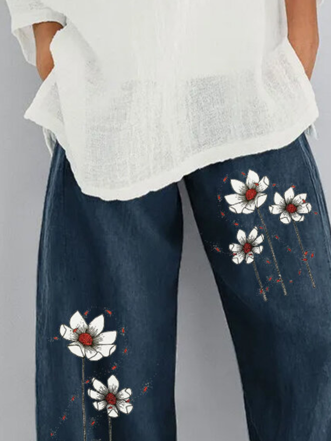 Women Casual Sunflower Linen Bottoms