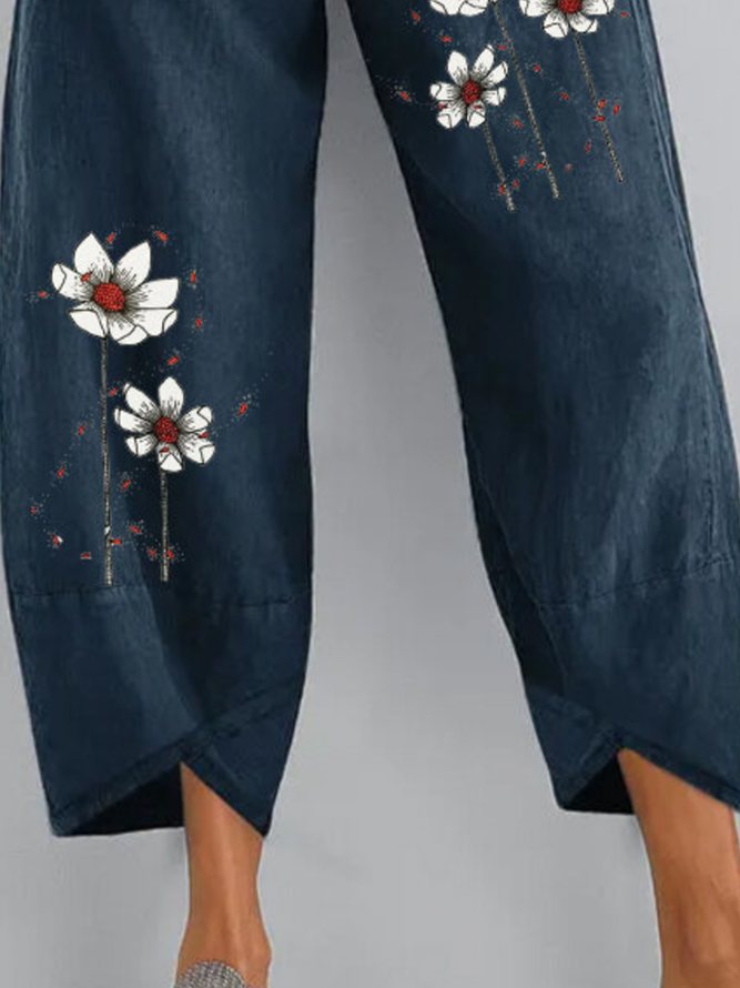 Women Casual Sunflower Linen Bottoms