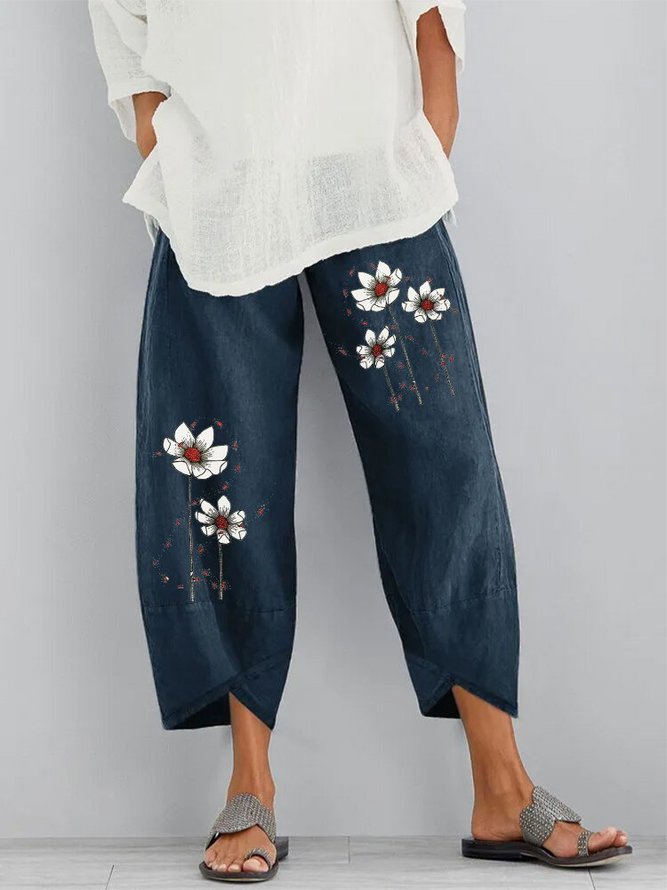 Women Casual Sunflower Linen Bottoms