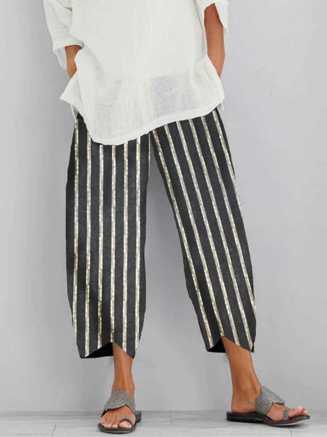 Linen Casual Pockets Stripes Pants