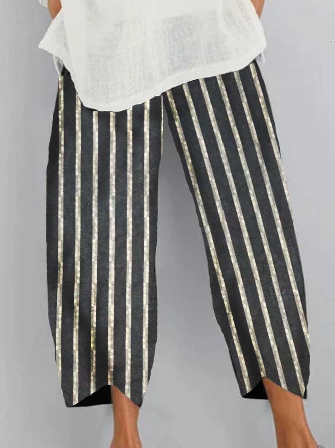 Linen Casual Pockets Stripes Pants