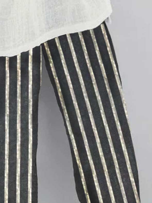 Linen Casual Pockets Stripes Pants