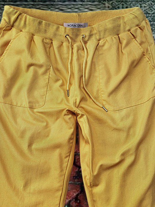 Women Casual Linen Solid Drawstring Pants