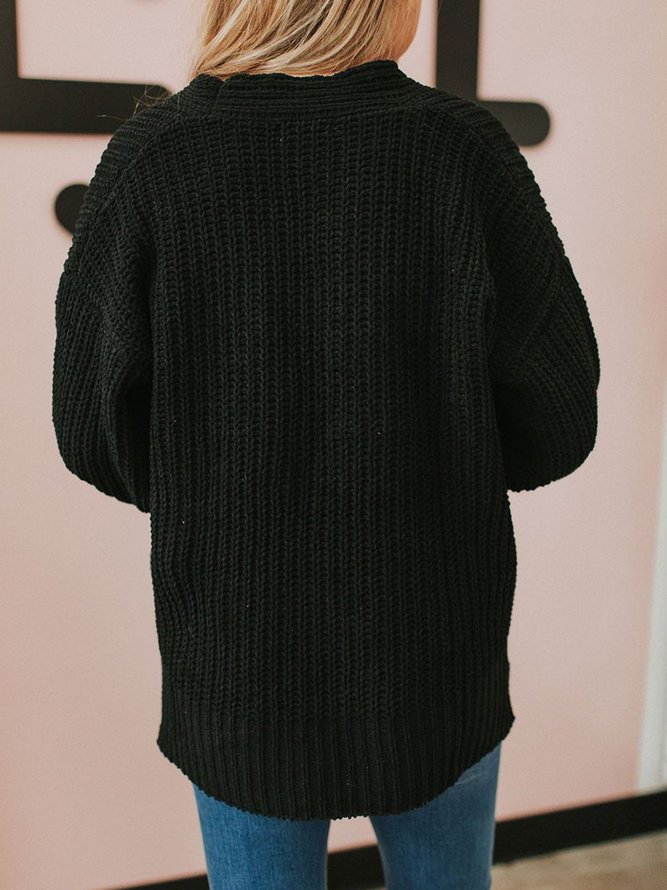 Black Shift V Neck Long Sleeve Buttoned Cardigan Sweater