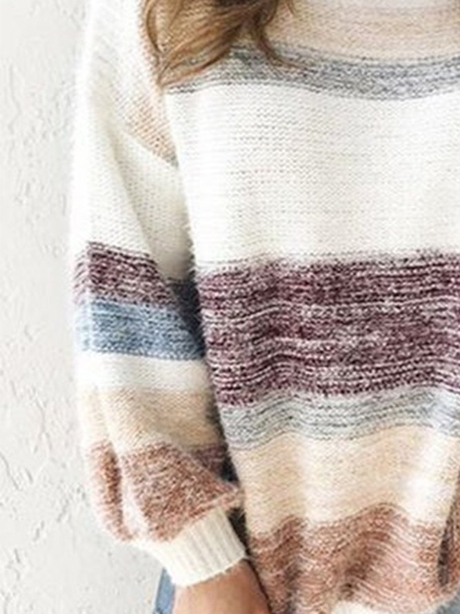 Vintage Multicolor Striped Plus Size Long Sleeve Crew Neck Casual Sweater