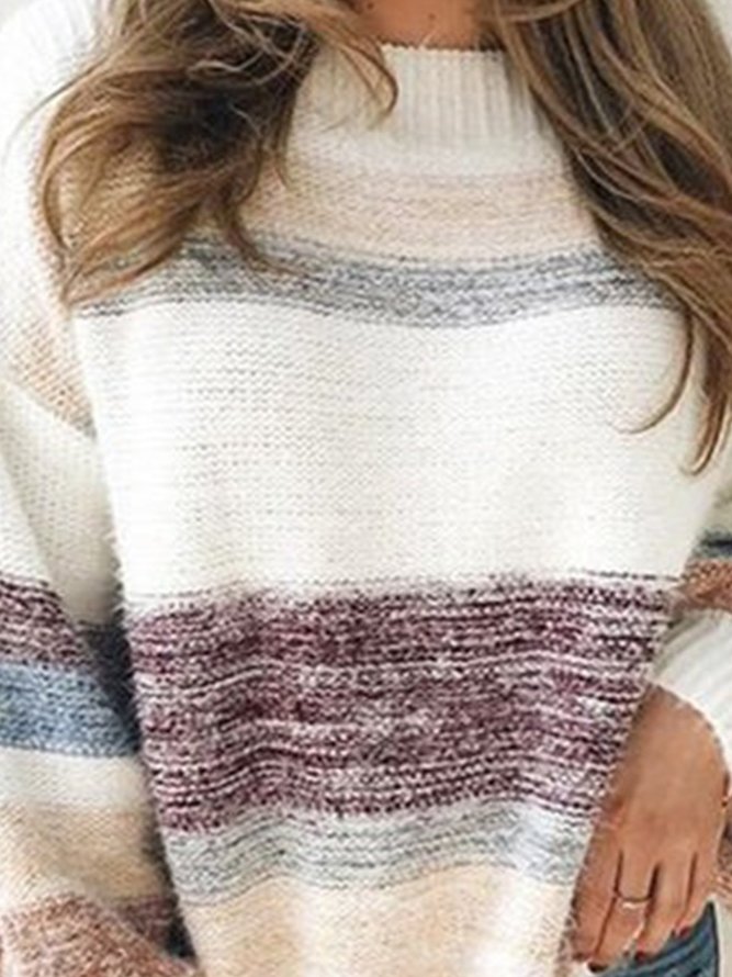 Vintage Multicolor Striped Plus Size Long Sleeve Crew Neck Casual Sweater