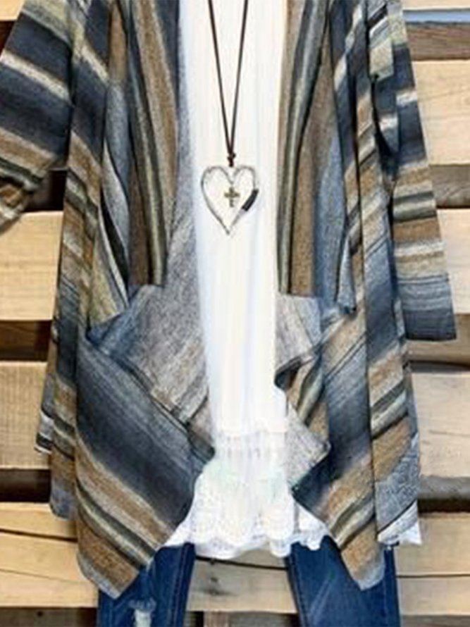 Multicolor Long Sleeve Striped Cotton-Blend Cardigan