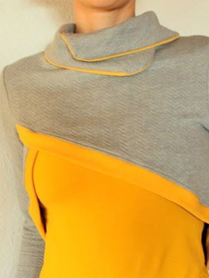 Vintage Color-block Plain Long Sleeve Statement Casual Sweatshirt