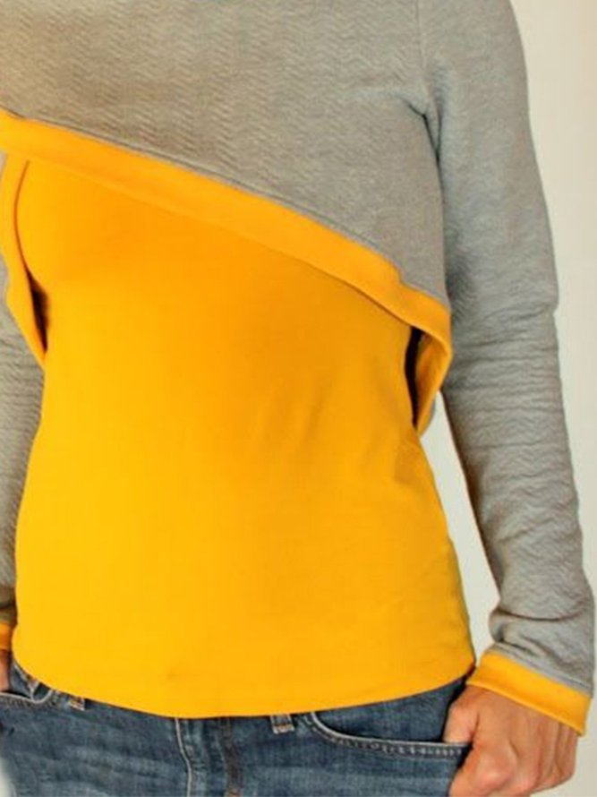 Vintage Color-block Plain Long Sleeve Statement Casual Sweatshirt