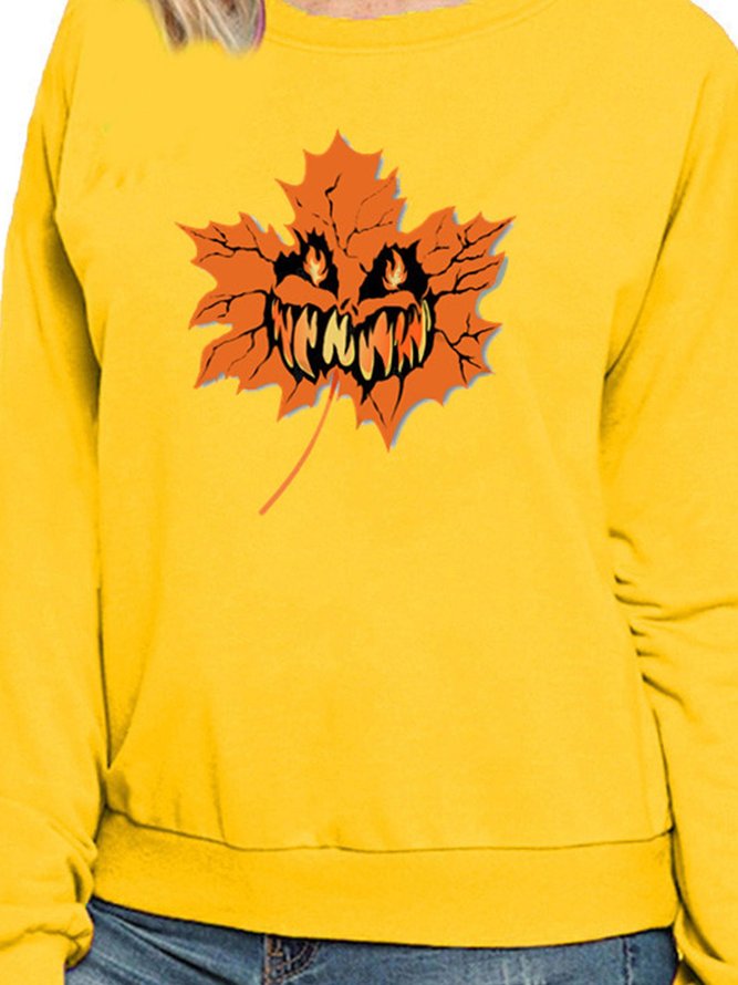 Happy face Maple Leaf Brain Melon Long Sleeve Sweatshirt