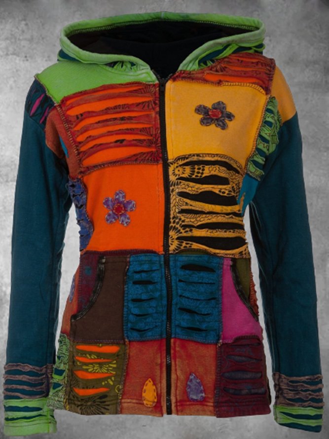 Plus Size Long Sleeve Tribal Casual Cotton-Blend Knit coat