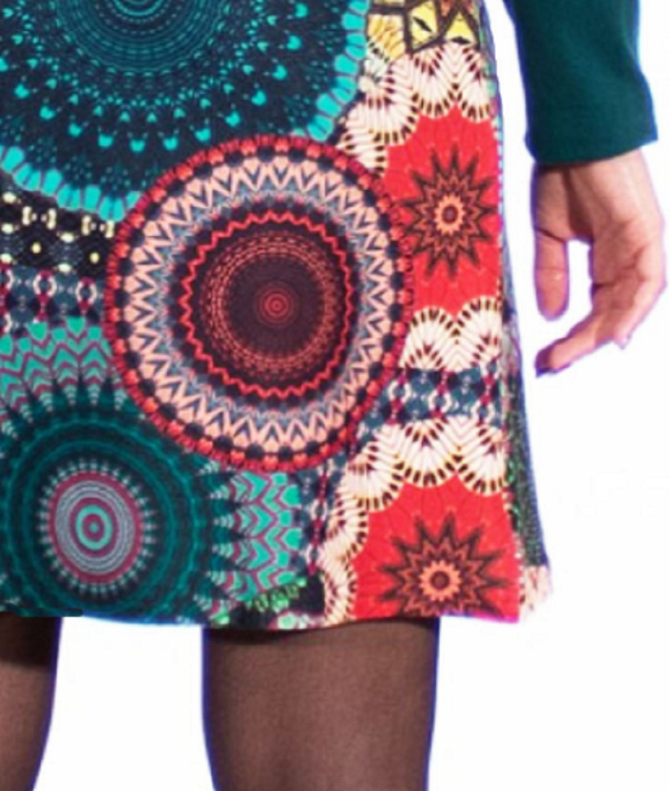 Blue Geometric Floral-Print A-Line Work Skirt
