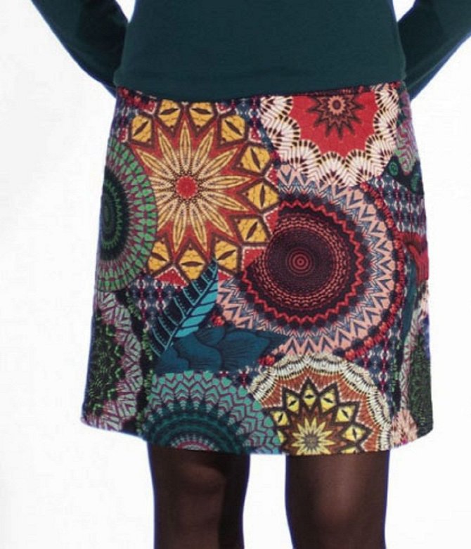 Blue Geometric Floral-Print A-Line Work Skirt