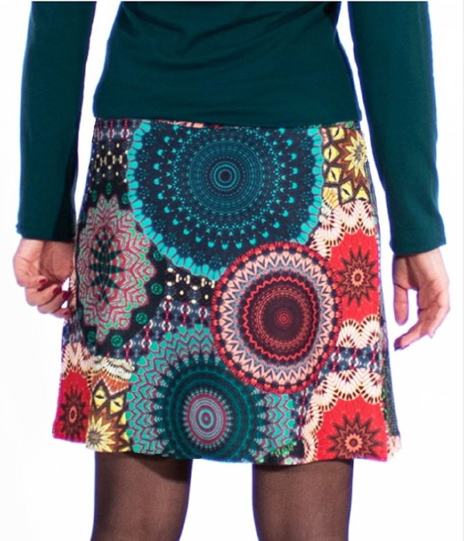 Blue Geometric Floral-Print A-Line Work Skirt