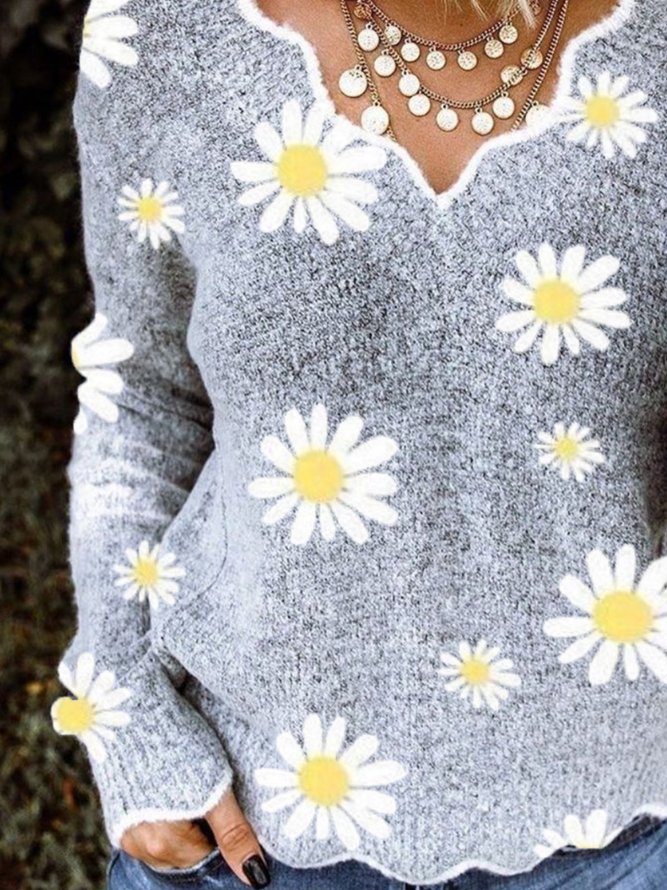 Gray Cotton Long Sleeve Sweater