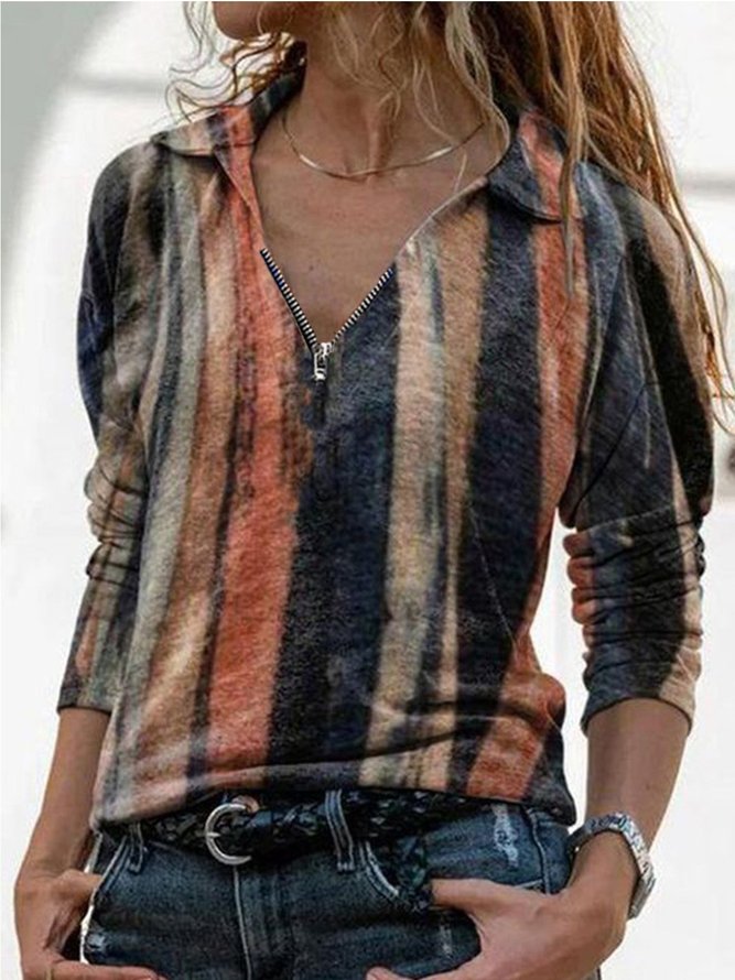 Women Vintage Printed V Neck Long Sleeve Top