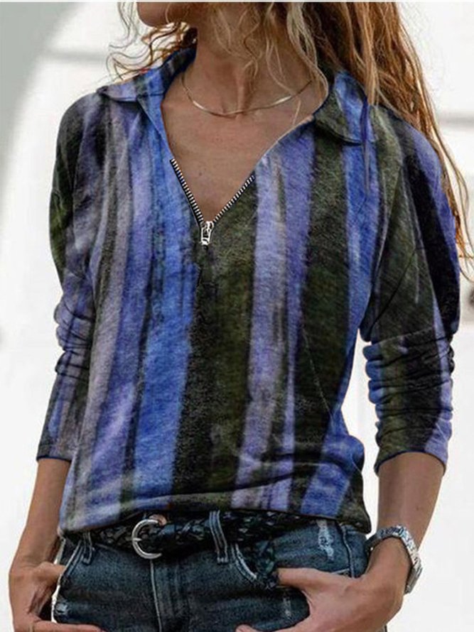 Women Vintage Printed V Neck Long Sleeve Top