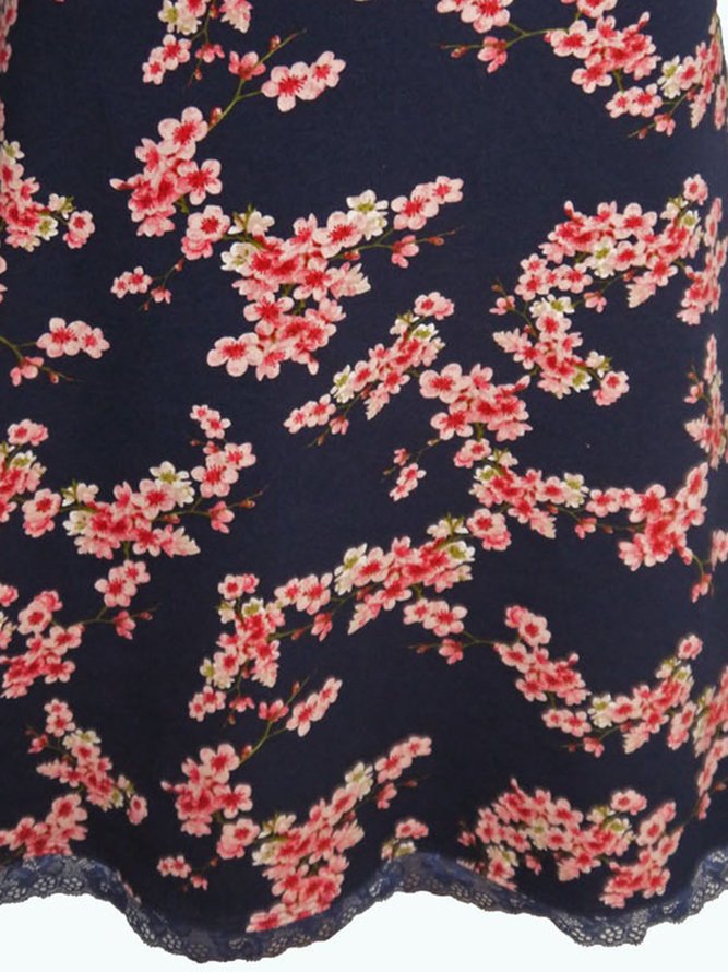 Dark Blue Printed Vintage Casual A-line Skirt