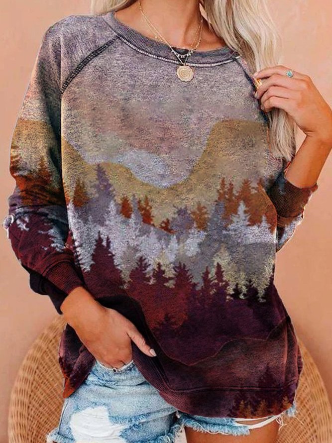 Women Casual Long Sleeve Print Sweatshirt