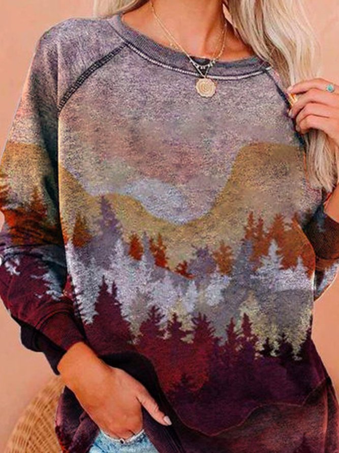 Women Casual Long Sleeve Print Sweatshirt
