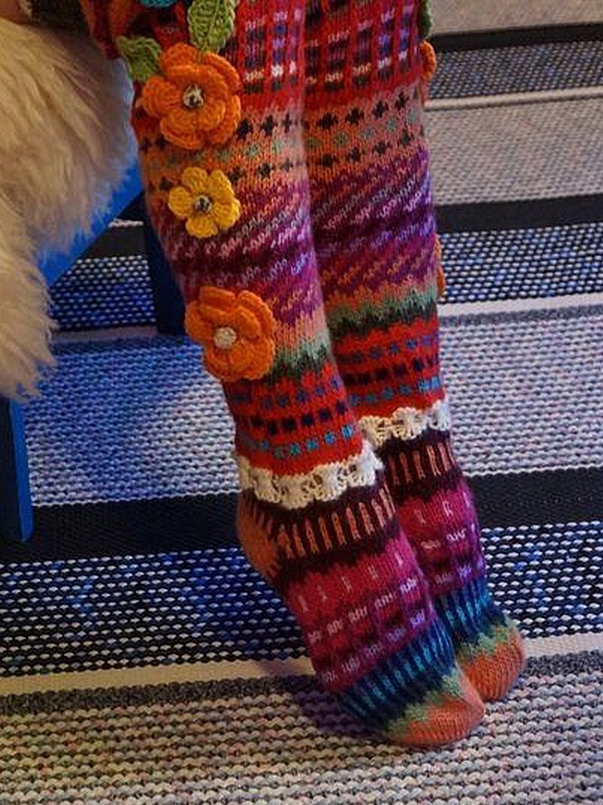 Colorful woolen flower socks
