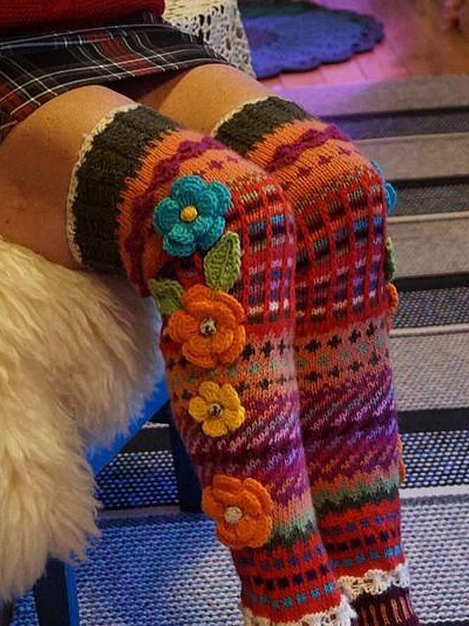Colorful woolen flower socks