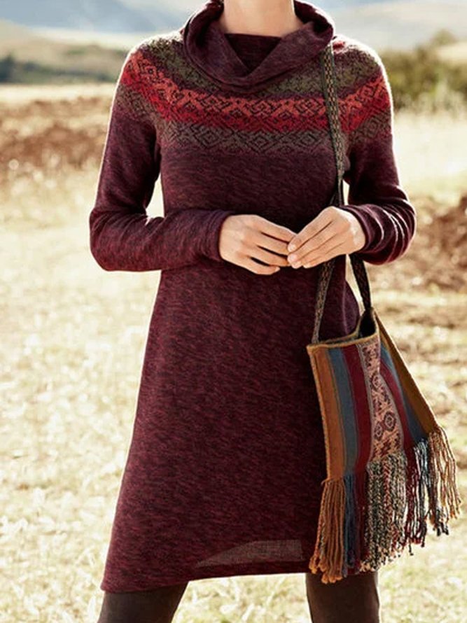 Casual Knitted Jacquard Knitting Dress