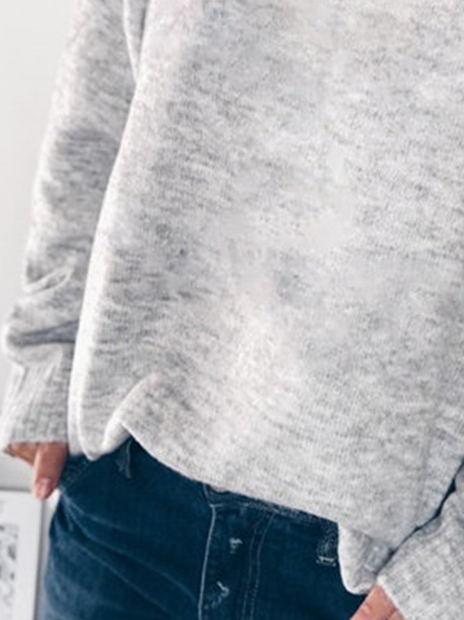 Gray Solid Casual V Neck Knitwear & Sweater
