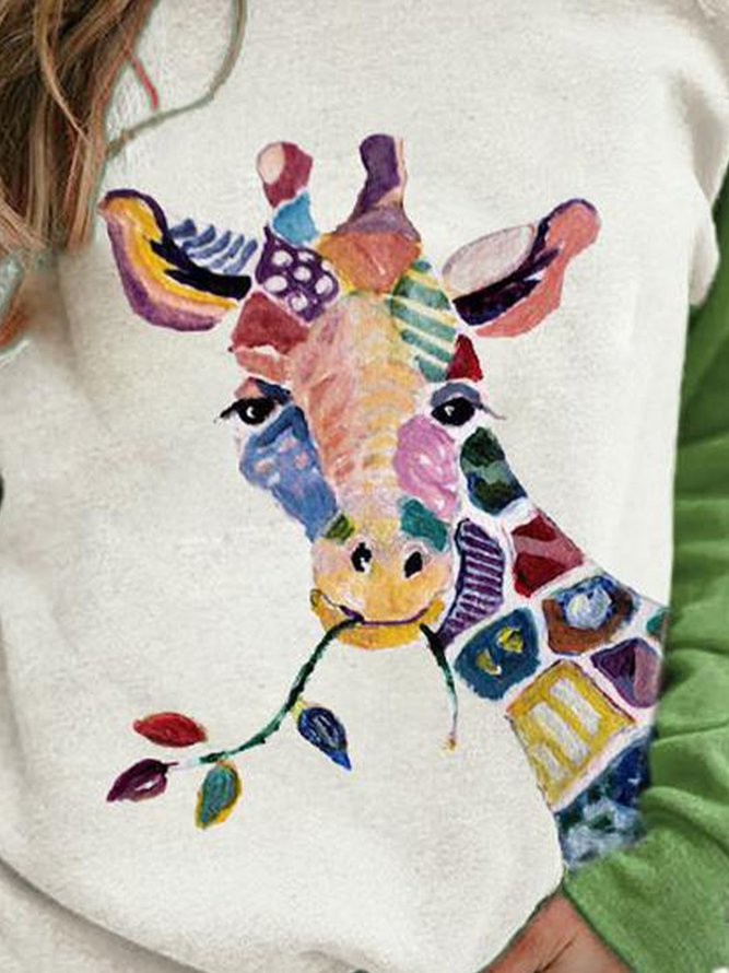 Long Sleeve Shift Animal print Casual Sweatshirts